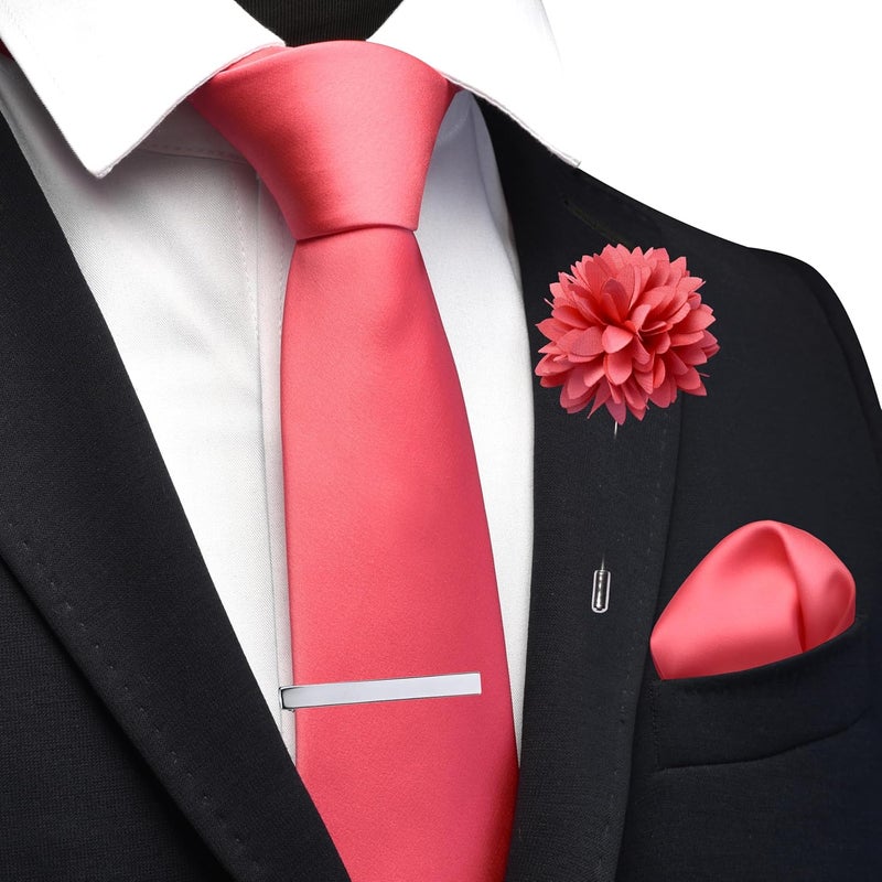 Branduce 3.15"（8cm） Mens Tie and Lapel Pin Solid Necktie Handkerchief Tie Clip Set for Men - Image 2
